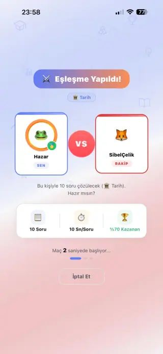 Düello eşleştirme ekran görüntüsü