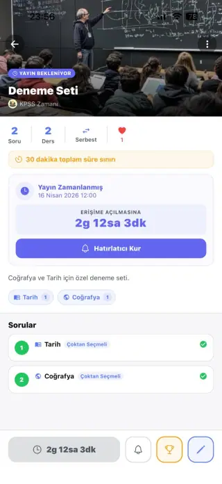 Test listesi ekran görüntüsü